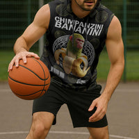 Chimpanzi Bananini Primate Sleeveless Hoodie with 3D Wireframe Globe Pattern