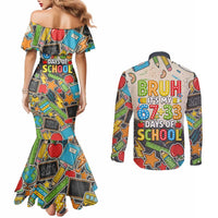 Bruh Its My 67 33 Days of School Couples Matching Mermaid Dress and Long Sleeve Button Shirt Funny Boys Kids 100th Day