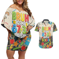 Bruh Its My 67 33 Days of School Couples Matching Off Shoulder Short Dress and Hawaiian Shirt Funny Boys Kids 100th Day