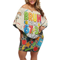 Bruh Its My 67 33 Days of School Off Shoulder Short Dress Funny Boys Kids 100th Day