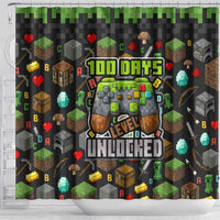 100 Days Level Unlocked Shower Curtain Gaming 100 Days of School Boys
