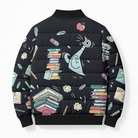 I Survived 100 Days of School Bomber Puffer Jacket Funny Pigeon 100th Day Teacher