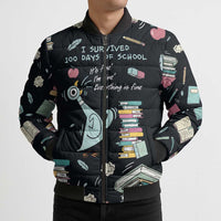 I Survived 100 Days of School Bomber Puffer Jacket Funny Pigeon 100th Day Teacher