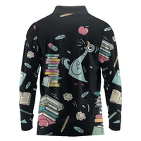 I Survived 100 Days of School Long Sleeve Polo Shirt Funny Pigeon 100th Day Teacher