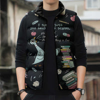 I Survived 100 Days of School Sleeveless Puffer Jacket Funny Pigeon 100th Day Teacher
