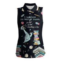I Survived 100 Days of School Women Sleeveless Polo Shirt Funny Pigeon 100th Day Teacher