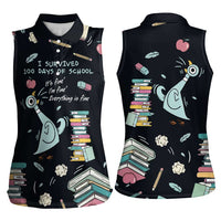 I Survived 100 Days of School Women Sleeveless Polo Shirt Funny Pigeon 100th Day Teacher
