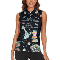 I Survived 100 Days of School Women Sleeveless Polo Shirt Funny Pigeon 100th Day Teacher