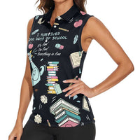 I Survived 100 Days of School Women Sleeveless Polo Shirt Funny Pigeon 100th Day Teacher