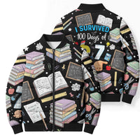 I Survived 100 Days of 67 Bomber Puffer Jacket 100th Day of School Teachers Kids