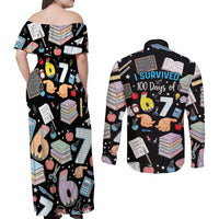 I Survived 100 Days of 67 Couples Matching Off Shoulder Maxi Dress and Long Sleeve Button Shirt 100th Day of School Teachers Kids
