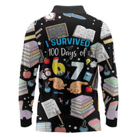 I Survived 100 Days of 67 Long Sleeve Polo Shirt 100th Day of School Teachers Kids