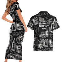 Whisky Neat Couples Matching Short Sleeve Bodycon Dress and Hawaiian Shirt Vintage Bold Statement Design