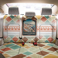 Santorini Greece Back Car Seat Cover Sunset Village Print and Mediterranean Geometric Pattern
