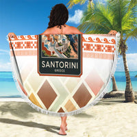Santorini Greece Beach Blanket Sunset Village Print and Mediterranean Geometric Pattern