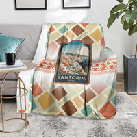 Santorini Greece Blanket Sunset Village Print and Mediterranean Geometric Pattern