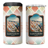 Santorini Greece 4 in 1 Can Cooler Tumbler Sunset Village Print and Mediterranean Geometric Pattern