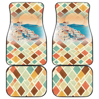 Santorini Greece Car Mats Sunset Village Print and Mediterranean Geometric Pattern