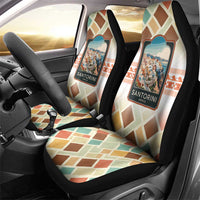 Santorini Greece Car Seat Cover Sunset Village Print and Mediterranean Geometric Pattern