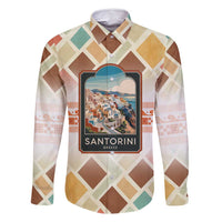 Santorini Greece Family Matching Off Shoulder Short Dress and Hawaiian Shirt Sunset Village Print and Mediterranean Geometric Pattern