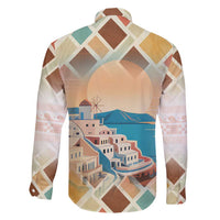 Santorini Greece Family Matching Off Shoulder Short Dress and Hawaiian Shirt Sunset Village Print and Mediterranean Geometric Pattern