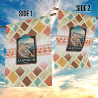 Santorini Greece Garden Flag Sunset Village Print and Mediterranean Geometric Pattern