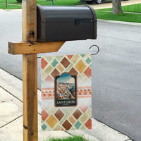 Santorini Greece Garden Flag Sunset Village Print and Mediterranean Geometric Pattern