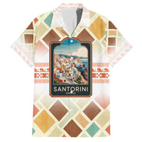 Santorini Greece Hawaiian Shirt Sunset Village Print and Mediterranean Geometric Pattern