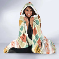 Santorini Greece Hooded Blanket Sunset Village Print and Mediterranean Geometric Pattern