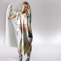 Santorini Greece Hooded Blanket Sunset Village Print and Mediterranean Geometric Pattern