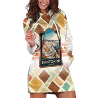 Santorini Greece Hoodie Dress Sunset Village Print and Mediterranean Geometric Pattern