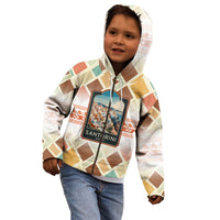 Santorini Greece Kid Hoodie Sunset Village Print and Mediterranean Geometric Pattern