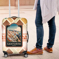 Santorini Greece Luggage Cover Sunset Village Print and Mediterranean Geometric Pattern