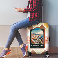 Santorini Greece Luggage Cover Sunset Village Print and Mediterranean Geometric Pattern