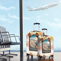 Santorini Greece Luggage Cover Sunset Village Print and Mediterranean Geometric Pattern
