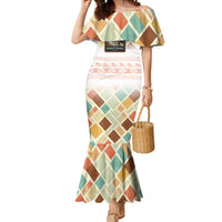 Santorini Greece Mermaid Dress Sunset Village Print and Mediterranean Geometric Pattern