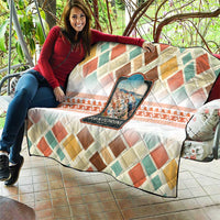 Santorini Greece Quilt Sunset Village Print and Mediterranean Geometric Pattern