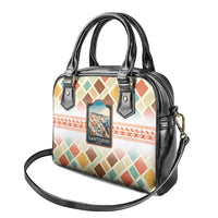 Santorini Greece Shoulder Handbag Sunset Village Print and Mediterranean Geometric Pattern
