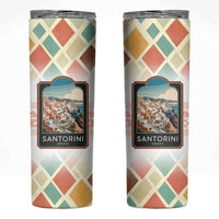 Santorini Greece Skinny Tumbler Sunset Village Print and Mediterranean Geometric Pattern