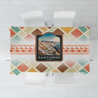 Santorini Greece Tablecloth Sunset Village Print and Mediterranean Geometric Pattern