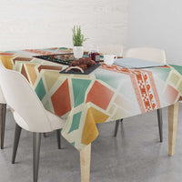 Santorini Greece Tablecloth Sunset Village Print and Mediterranean Geometric Pattern
