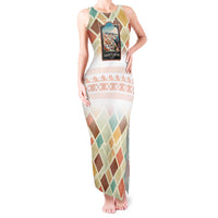 Santorini Greece Tank Maxi Dress Sunset Village Print and Mediterranean Geometric Pattern