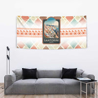 Santorini Greece Tapestry Sunset Village Print and Mediterranean Geometric Pattern