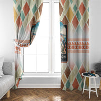 Santorini Greece Window Curtain Sunset Village Print and Mediterranean Geometric Pattern
