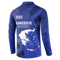 Greek Pride Button Sweatshirt with Ancient Sculpture and National Map Graphic
