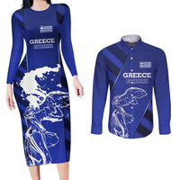 Greek Pride Couples Matching Long Sleeve Bodycon Dress and Long Sleeve Button Shirt with Ancient Sculpture and National Map Graphic