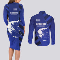 Greek Pride Couples Matching Long Sleeve Bodycon Dress and Long Sleeve Button Shirt with Ancient Sculpture and National Map Graphic