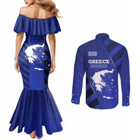 Greek Pride Couples Matching Mermaid Dress and Long Sleeve Button Shirt with Ancient Sculpture and National Map Graphic