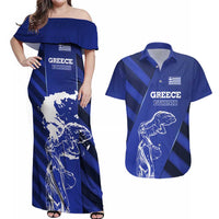 Greek Pride Couples Matching Off Shoulder Maxi Dress and Hawaiian Shirt with Ancient Sculpture and National Map Graphic