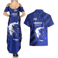 Greek Pride Couples Matching Summer Maxi Dress and Hawaiian Shirt with Ancient Sculpture and National Map Graphic